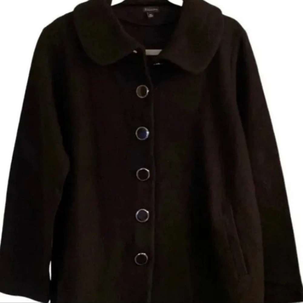 Talbots black textured wool blend cape coat